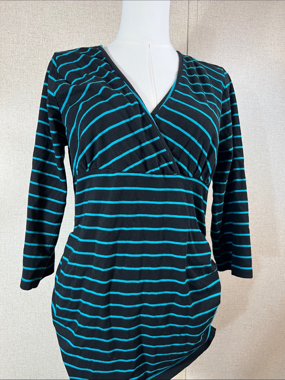 Oh! Mamma Black and Teal Striped Wrap-Style Top